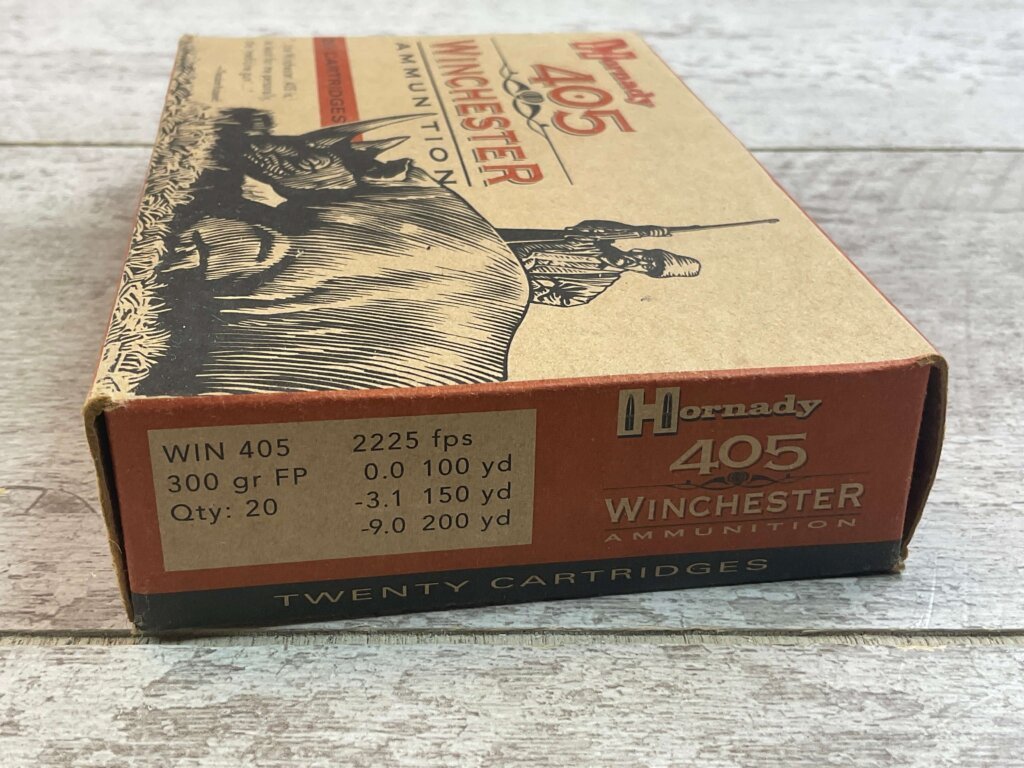 HORNADY 405 WINCHESTER, 300 GR. FP AMMO, FULL BOX, JAMES EARL JONES COLLECTION #5-11251-PF
