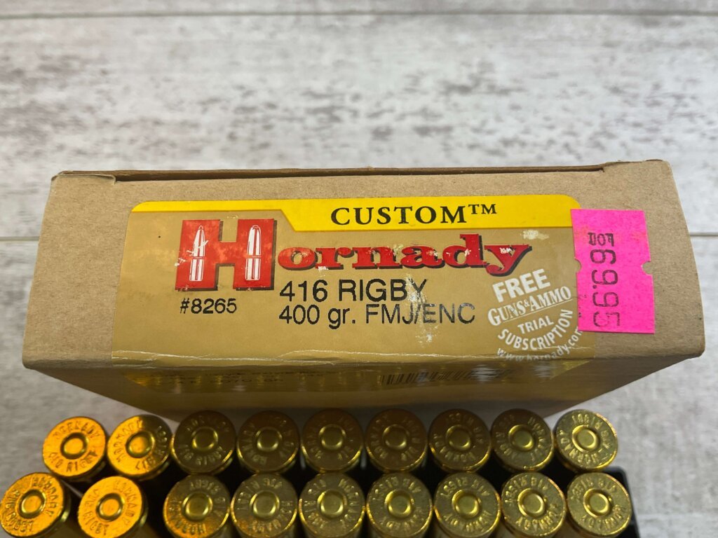 HORNADY CUSTOM 416 RIGBY, 400 GR. FMJ/ENC AMMO, QTY 18, JAMES EARL JONES COLLECTION #5-11255-PF