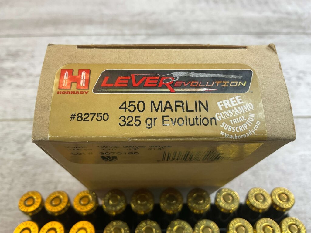 HORNADY LEVEREVOLUTION 450 MARLIN, 325 GR. EVOLUTION AMMO, FULL BOX, JAMES EARL JONES COLLECTION #5-11260-PF