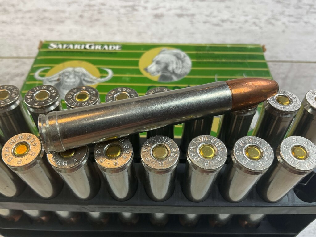 REMINGTON SAFARI GRADE 458 WINCHESTER MAGNUM, 450 GR. SWIFT A-FRAME PTD SP AMMO, FULL BOX, JAMES EARL JONES COLLECTION #5-11262-PF