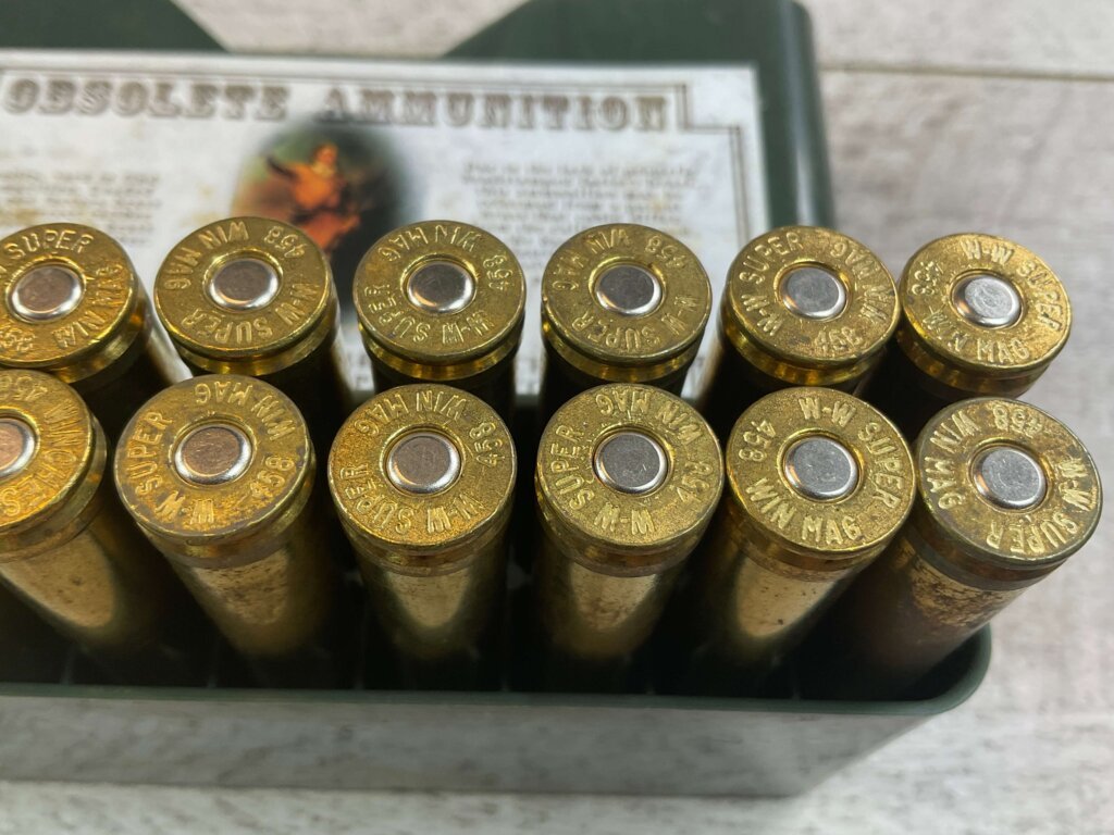 OBSOLETE AMMUNITION 458 WINCHESTER MAGNUM, 500 GR. SP AMMO, FULL BOX, JAMES EARL JONES COLLECTION #5-11265-PF