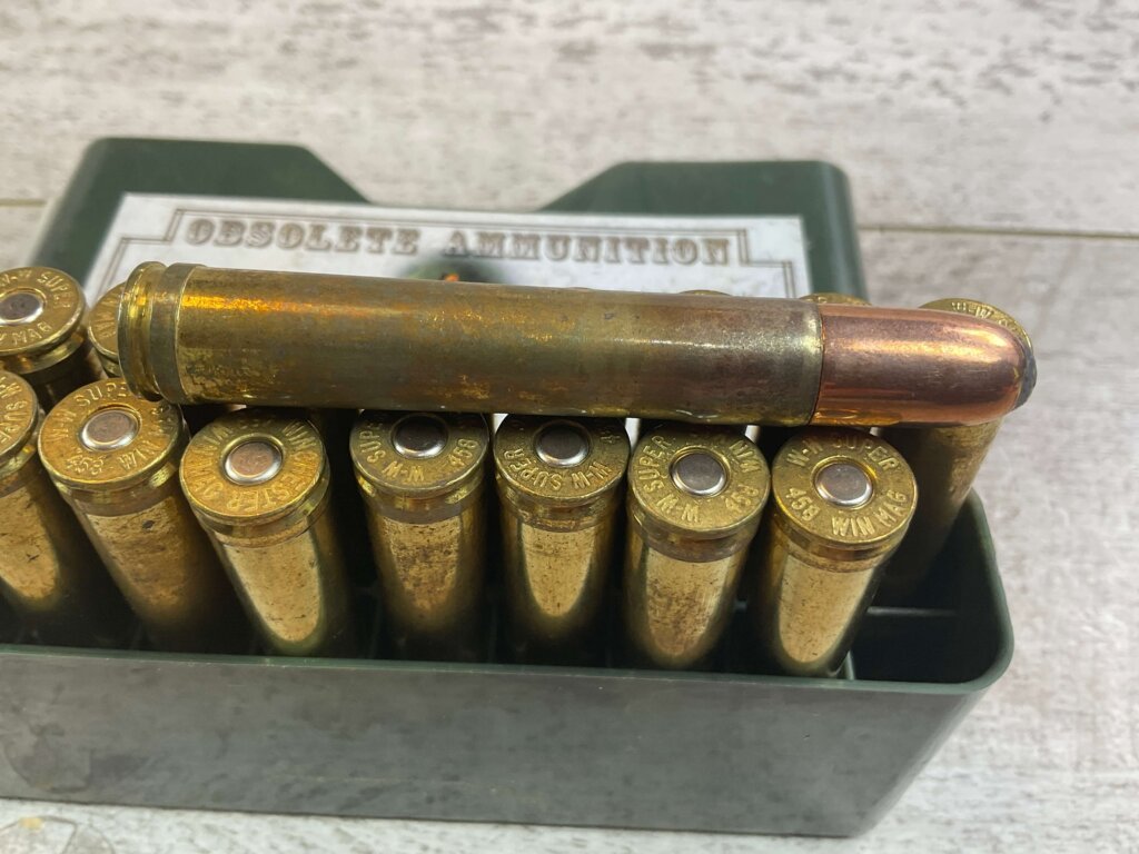 OBSOLETE AMMUNITION 458 WINCHESTER MAGNUM, 500 GR. SP AMMO, FULL BOX, JAMES EARL JONES COLLECTION #5-11265-PF