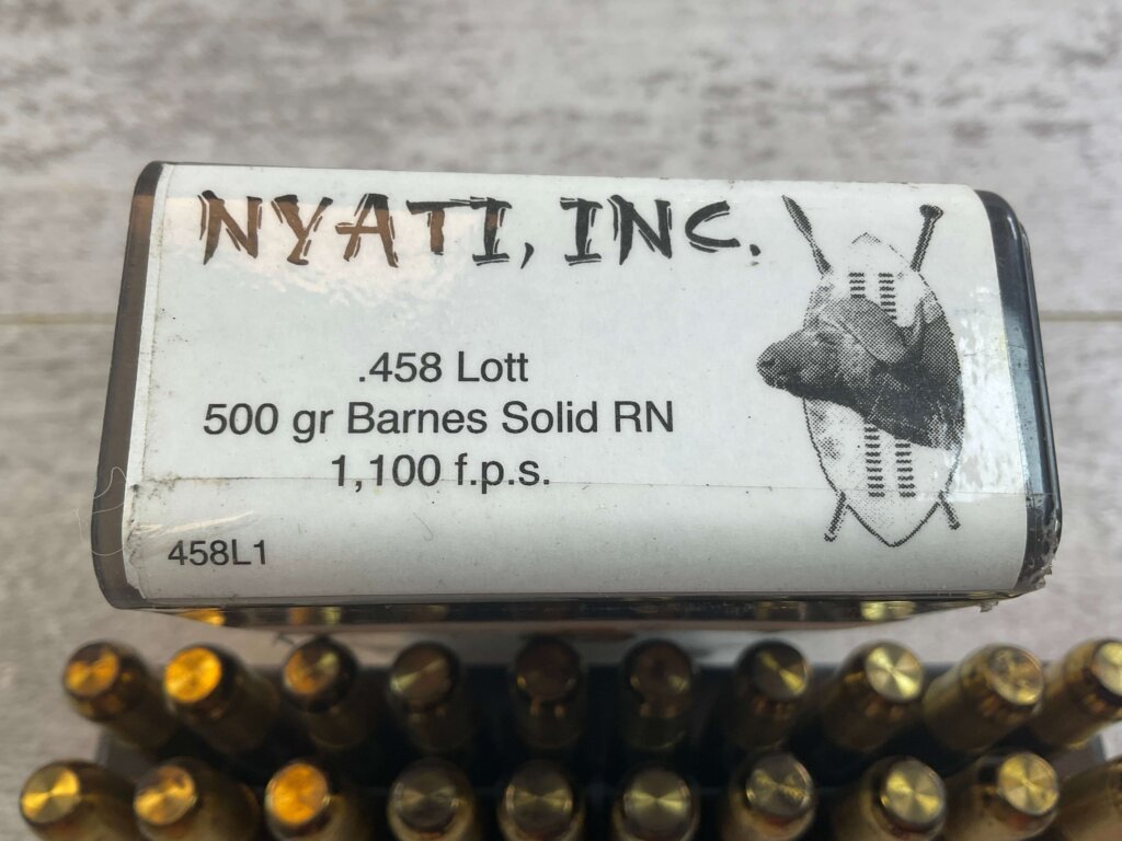 NYATI INC. 458 LOTT, 500 GR. BARNES SOLID RN AMMO, FULL BOX, JAMES EARL JONES COLLECTION #5-11267-PF