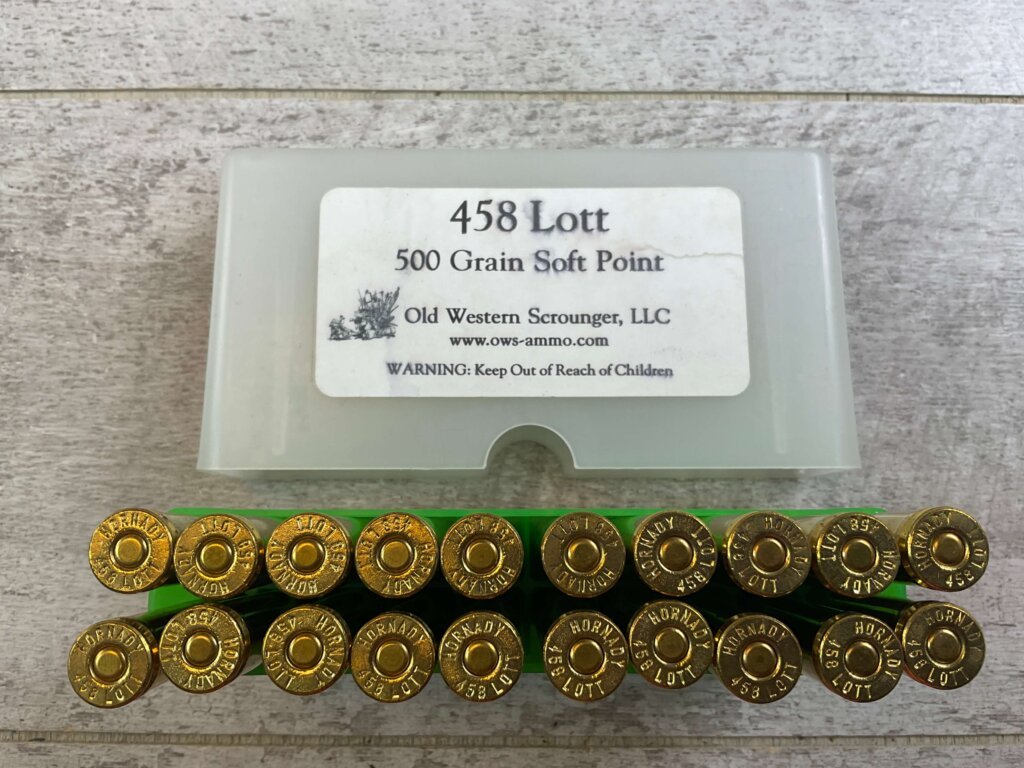 OLD WESTERN SCROUNGER 458 LOTT, 500 GR. SP AMMO, FULL BOX, JAMES EARL JONES COLLECTION #5-11268-PF
