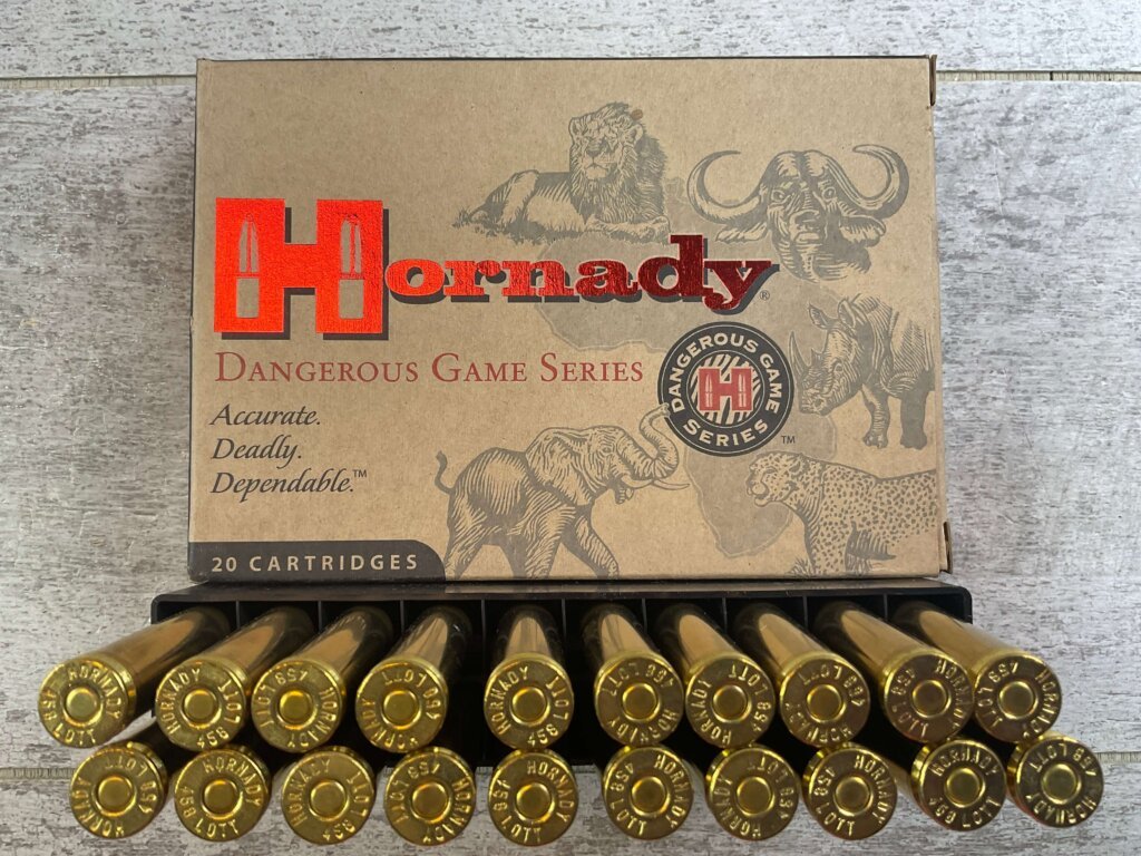 HORNADY DANGEROUS GAME SERIES 458 LOTT, 500 GR. DGS AMMO, FULL BOX, JAMES EARL JONES COLLECTION #5-11270-PF