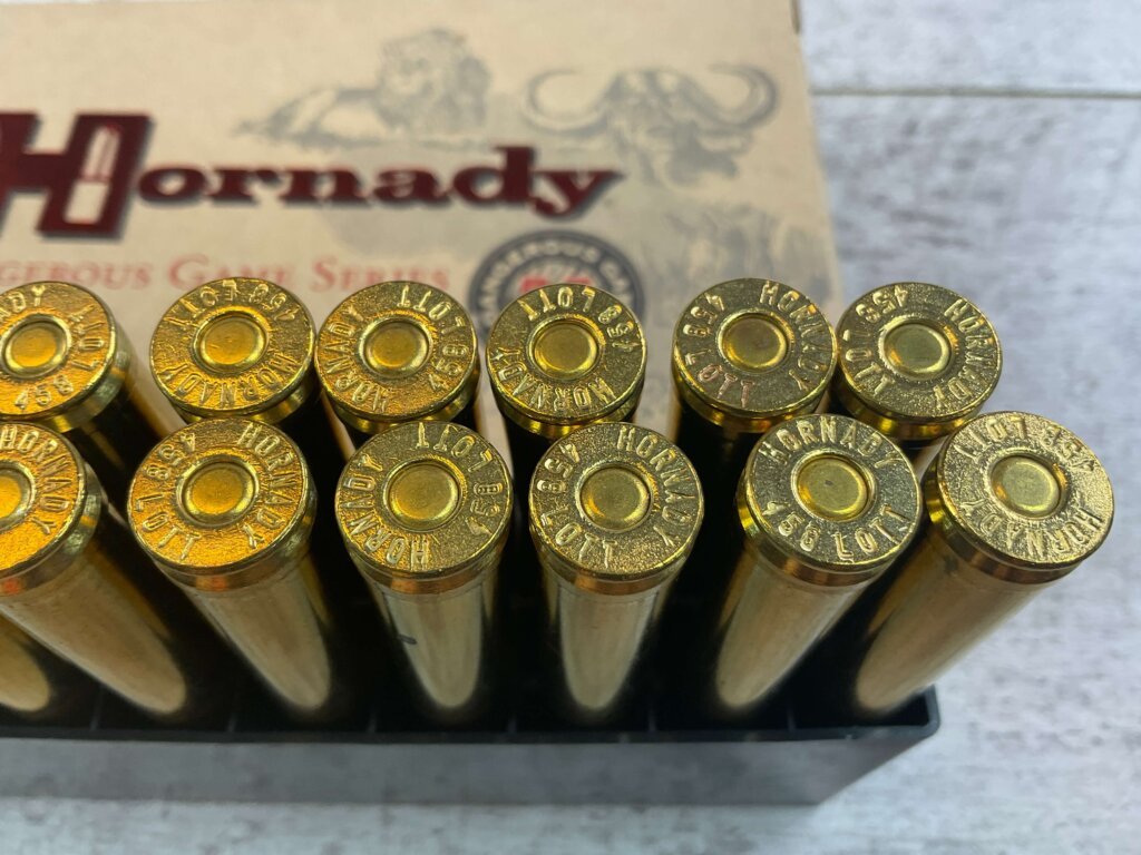 HORNADY DANGEROUS GAME SERIES 458 LOTT, 500 GR. DGS AMMO, FULL BOX, JAMES EARL JONES COLLECTION #5-11270-PF