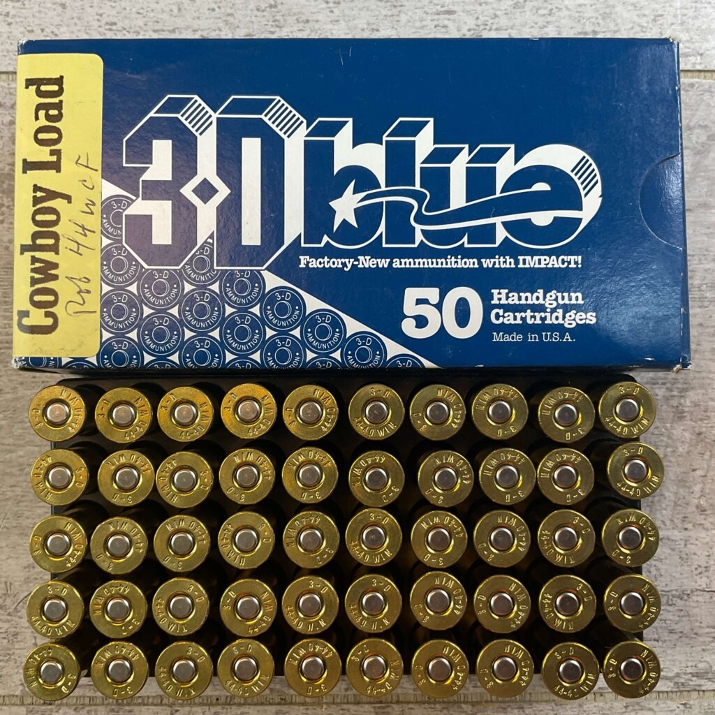 3D BLUE COWBOY LOAD 44-40 WINCHESTER, 200 GR. FLAT POINT AMMO, FULL BOX, JAMES EARL JONES COLLECTION #5-11274-PF