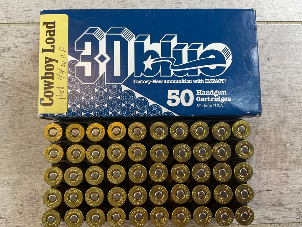 3D BLUE COWBOY LOAD 44-40 WINCHESTER, 200 GR. FLAT POINT AMMO, FULL BOX, JAMES EARL JONES COLLECTION #5-11274-PF