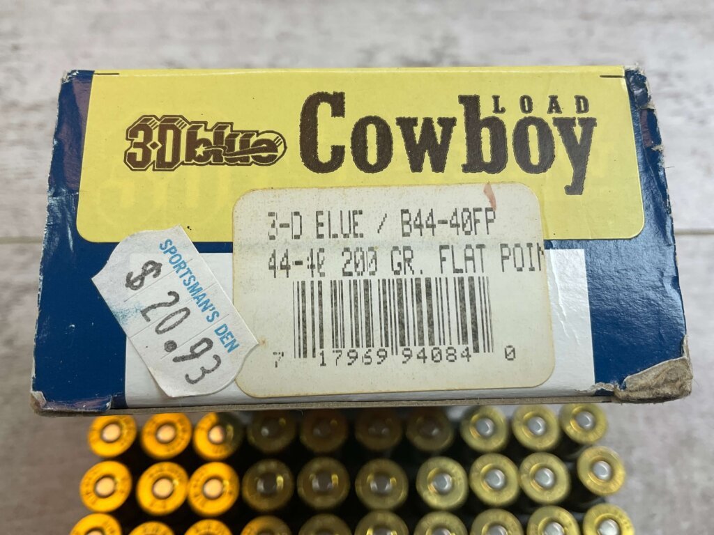 3D BLUE COWBOY LOAD 44-40 WINCHESTER, 200 GR. FLAT POINT AMMO, FULL BOX, JAMES EARL JONES COLLECTION #5-11274-PF