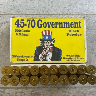 OLD WESTERN SCROUNGER 45-70 GOVT., 500 GR. RN LEAD, BLACK POWDER AMMO, FULL BOX, JAMES EARL JONES COLLECTION #5-11276-PF