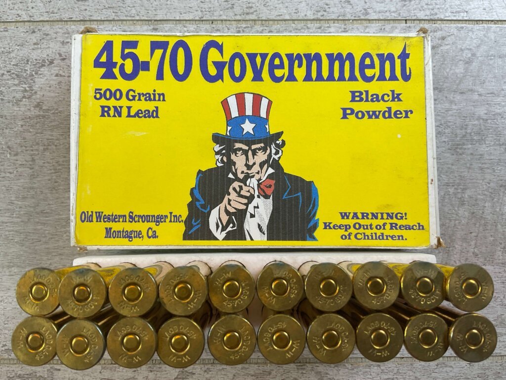 OLD WESTERN SCROUNGER 45-70 GOVT., 500 GR. RN LEAD, BLACK POWDER AMMO, FULL BOX, JAMES EARL JONES COLLECTION #5-11276-PF