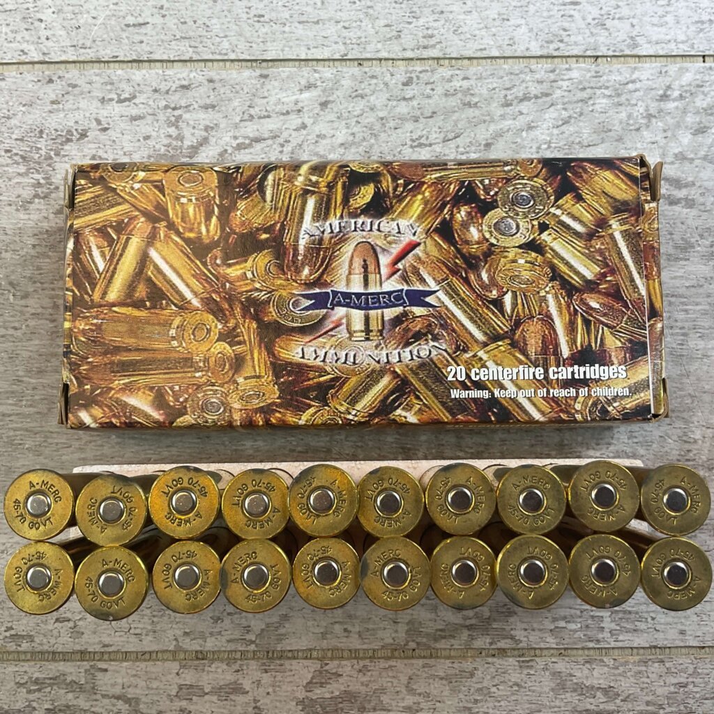 AMERICAN AMMUNITION (A-MERC) 45-70 GOVT., 405 GR. RNL-FP AMMO, FULL BOX, JAMES EARL JONES COLLECTION #5-11278-PF