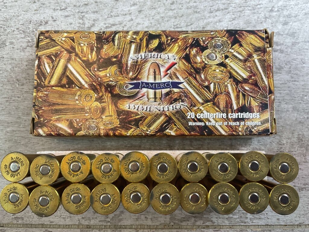 AMERICAN AMMUNITION (A-MERC) 45-70 GOVT., 405 GR. RNL-FP AMMO, FULL BOX, JAMES EARL JONES COLLECTION #5-11278-PF