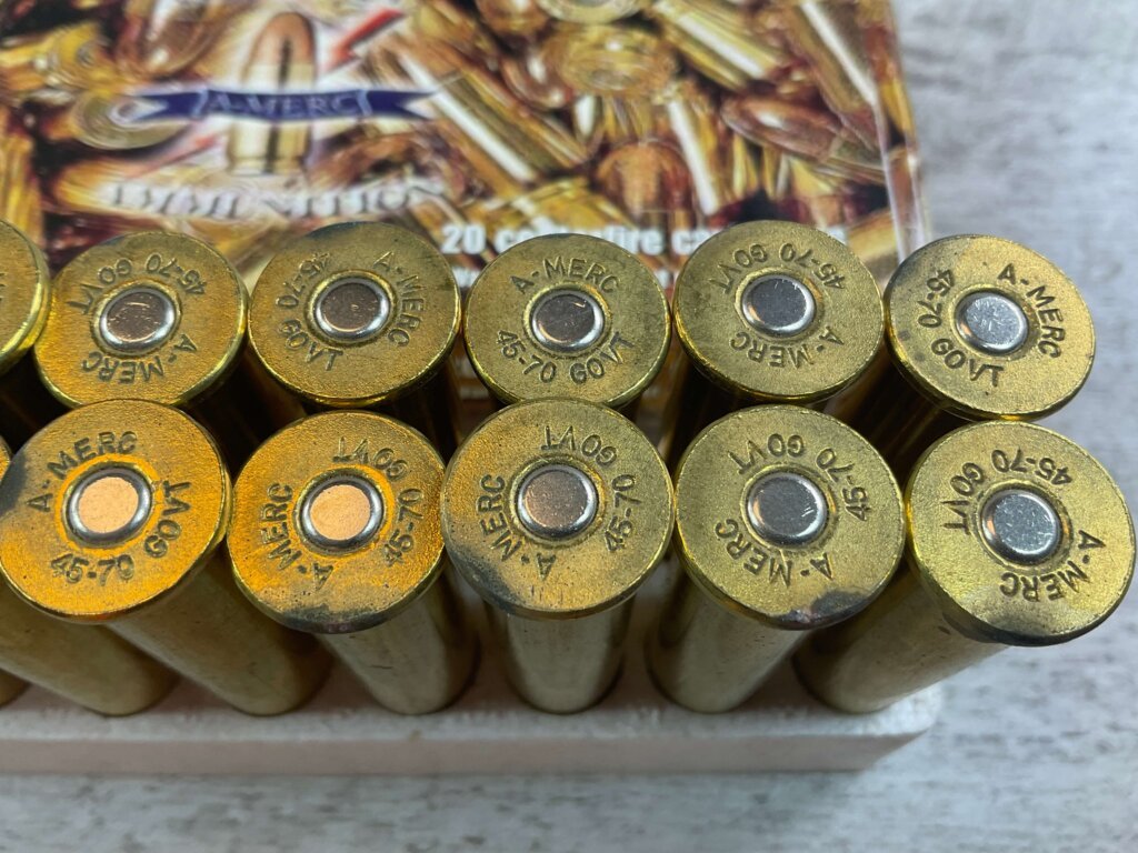 AMERICAN AMMUNITION (A-MERC) 45-70 GOVT., 405 GR. RNL-FP AMMO, FULL BOX, JAMES EARL JONES COLLECTION #5-11278-PF