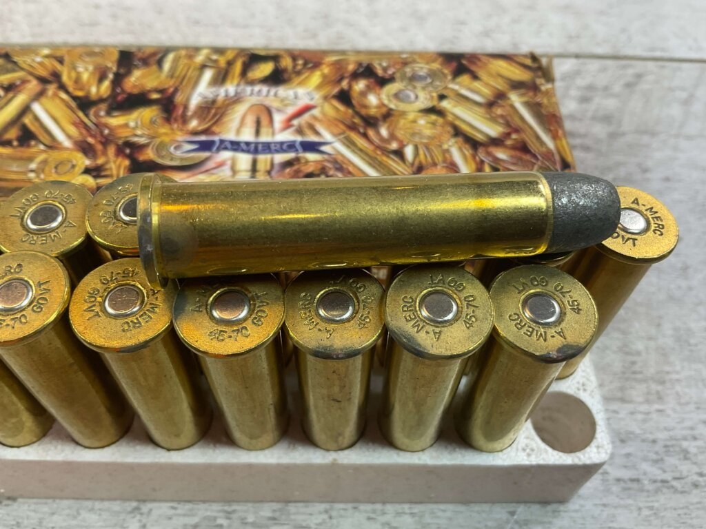 AMERICAN AMMUNITION (A-MERC) 45-70 GOVT., 405 GR. RNL-FP AMMO, FULL BOX, JAMES EARL JONES COLLECTION #5-11278-PF