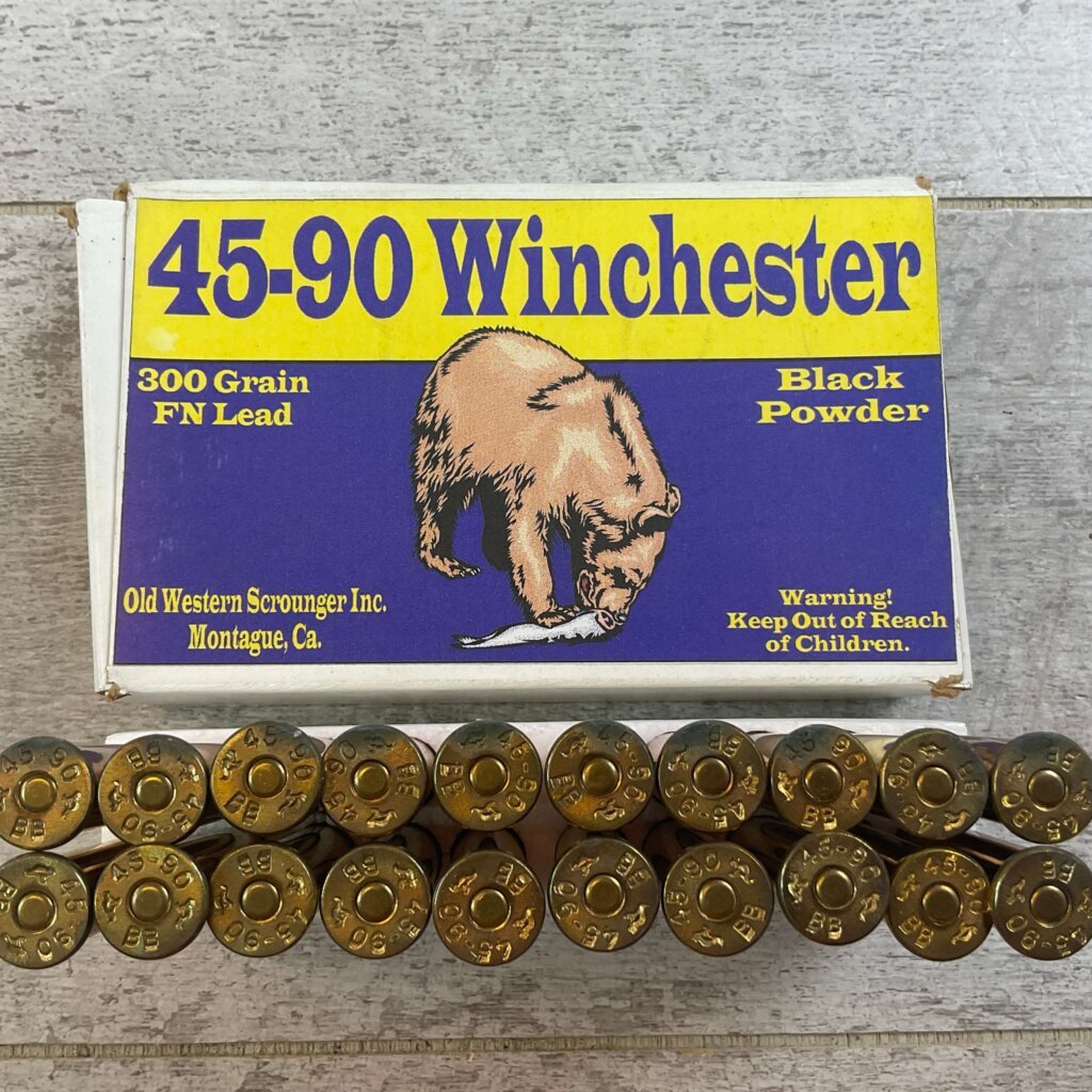 OLD WESTERN SCROUNGER 45-90 WINCHESTER, 300 GR. FN LEAD, BLACK POWDER AMMO, JAMES EARL JONES COLLECTION #5-11282-PF