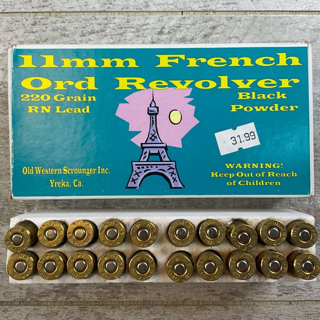 OLD WESTERN SCROUNGER 11MM FRENCH ORD REVOLVER, 220 GR. RN LEAD BLACK POWDER AMMO, JAMES EARL JONES COLLECTION #5-11286-PF