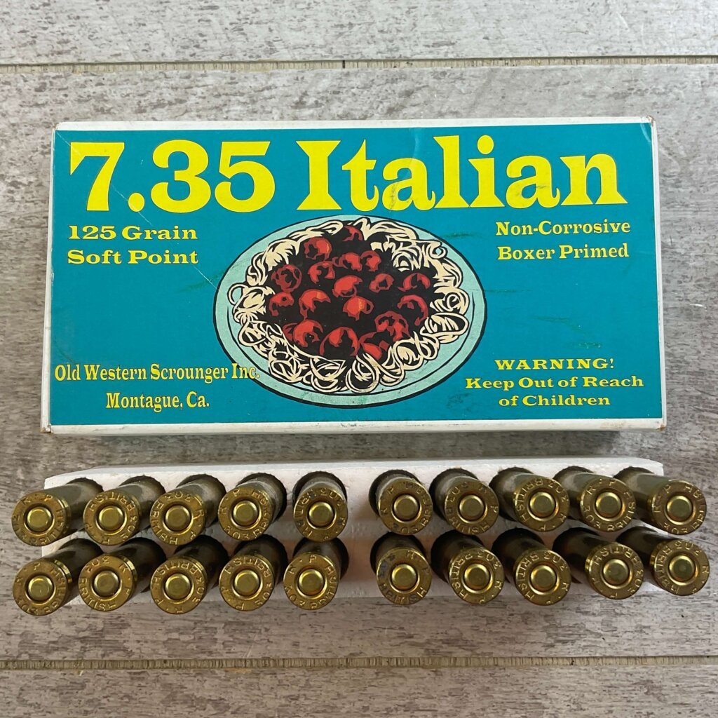 OLD WESTERN SCROUNGER 7.35 ITALIAN, 125 GR. SP, NON-CORROSIVE, BOXER PRIMED AMMO, FULL BOX, JAMES EARL JONES COLLECTION #5-11287-PF