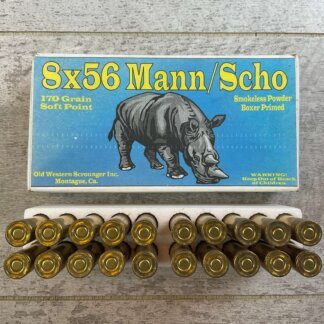 OLD WESTERN SCROUNGER 8X56 MANN/SCHO, 170 GR. SP AMMO, FULL BOX, JAMES EARL JONES COLLECTION #5-11291-PF