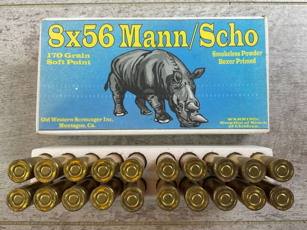 OLD WESTERN SCROUNGER 8X56 MANN/SCHO, 170 GR. SP AMMO, FULL BOX, JAMES EARL JONES COLLECTION #5-11291-PF
