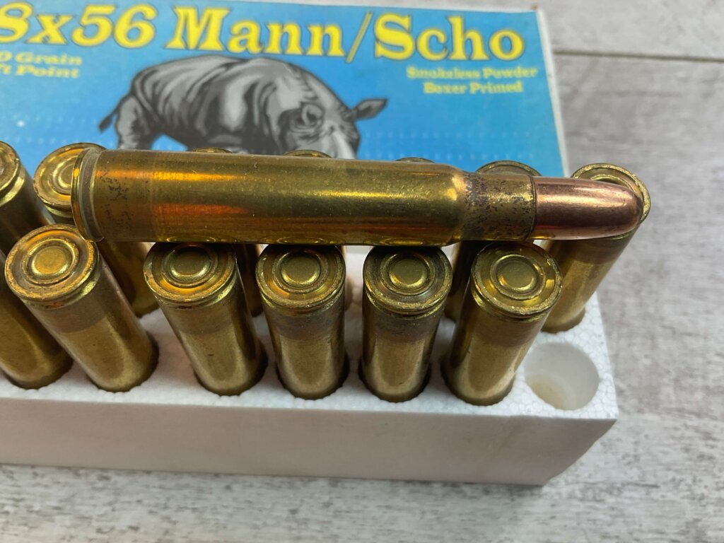 OLD WESTERN SCROUNGER 8X56 MANN/SCHO, 170 GR. SP AMMO, FULL BOX, JAMES EARL JONES COLLECTION #5-11291-PF