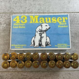 OLD WESTERN SCROUNGER 43 MAUSER, 340 GR. LEAD BULLET AMMO, FULL BOX, JAMES EARL JONES COLLECTION #5-11293-PF