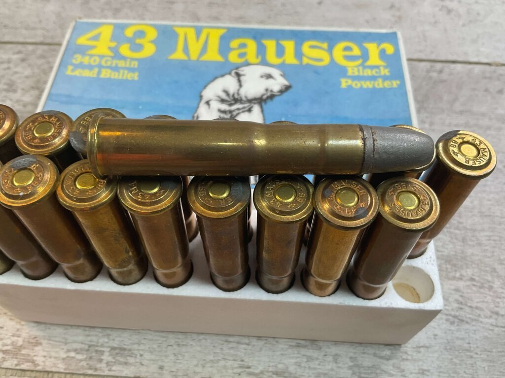 OLD WESTERN SCROUNGER 43 MAUSER, 340 GR. LEAD BULLET AMMO, FULL BOX, JAMES EARL JONES COLLECTION #5-11293-PF