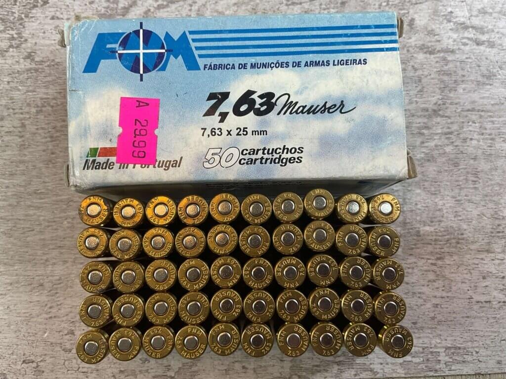 FNM 7.63X25MM (.30 MAUSER) 86 GR. AMMO, FULL BOX, JAMES EARL JONES COLLECTION #5-11296-PF
