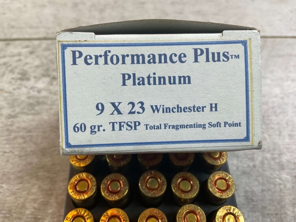 RBCD PLATINUM PLUS 9X23 WINCHESTER H. 60 GR. TFSP AMMO, FULL BOX, JAMES EARL JONES COLLECTION #5-11299-PF