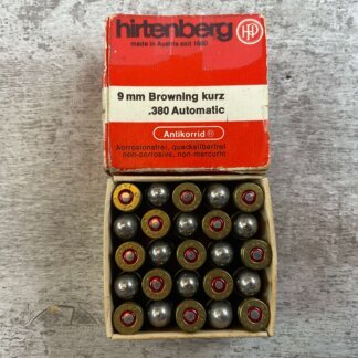 HIRTENBERG 9MM BROWNING KURZ (.380 AUTO), 95 GR. NICKEL PLATED AMMO, FULL BOX, JAMES EARL JONES COLLECTION #5-11302-PF