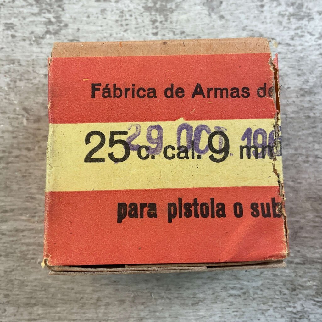 S&B (FABRICA DE ARMAS DE TOLEDO) 9MM LARGO, VINTAGE SPANISH MILITARY AMMO, FULL BOX, JAMES EARL JONES COLLECTION #5-11304-PF