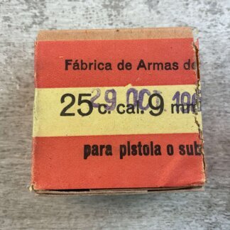 S&B (FABRICA DE ARMAS DE TOLEDO) 9MM LARGO, VINTAGE SPANISH MILITARY AMMO, FULL BOX, JAMES EARL JONES COLLECTION #5-11304-PF