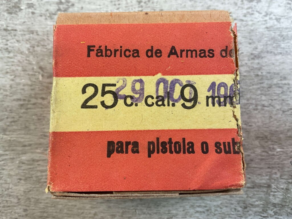 S&B (FABRICA DE ARMAS DE TOLEDO) 9MM LARGO, VINTAGE SPANISH MILITARY AMMO, FULL BOX, JAMES EARL JONES COLLECTION #5-11304-PF