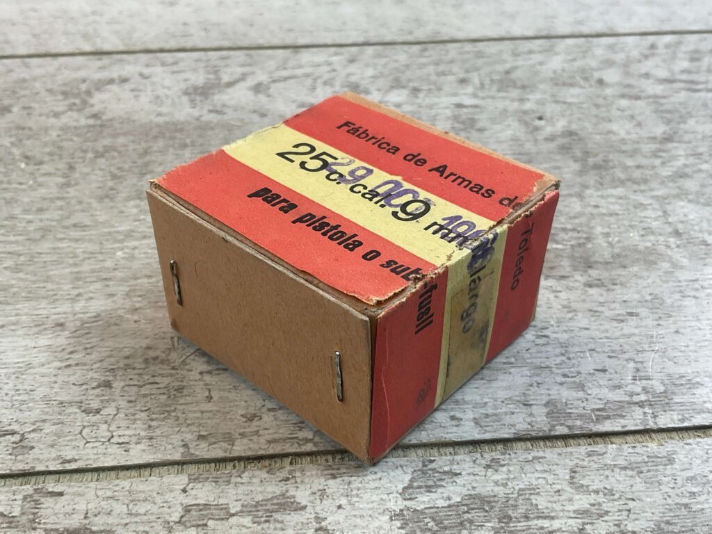 S&B (FABRICA DE ARMAS DE TOLEDO) 9MM LARGO, VINTAGE SPANISH MILITARY AMMO, FULL BOX, JAMES EARL JONES COLLECTION #5-11304-PF