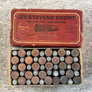 REMINGTON UMC 25 STEVENS SHORT RIMFIRE, BLACK POWDER VINTAGE AMMO, FULL BOX #6-08014-PF