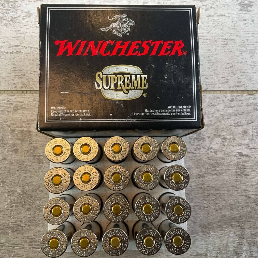WINCHESTER 500 S&W 400 GR. PTHP PLATINUM TIP AMMO, FULL BOX OF 20