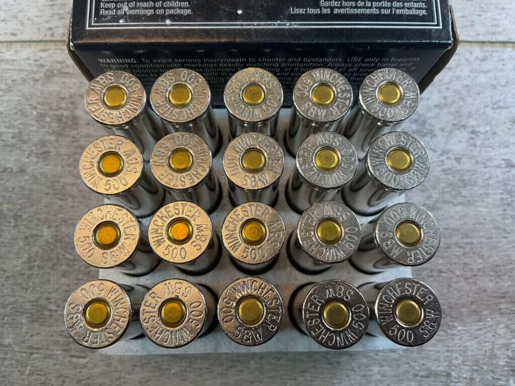 WINCHESTER 500 S&W 400 GR. PTHP PLATINUM TIP AMMO, FULL BOX OF 20