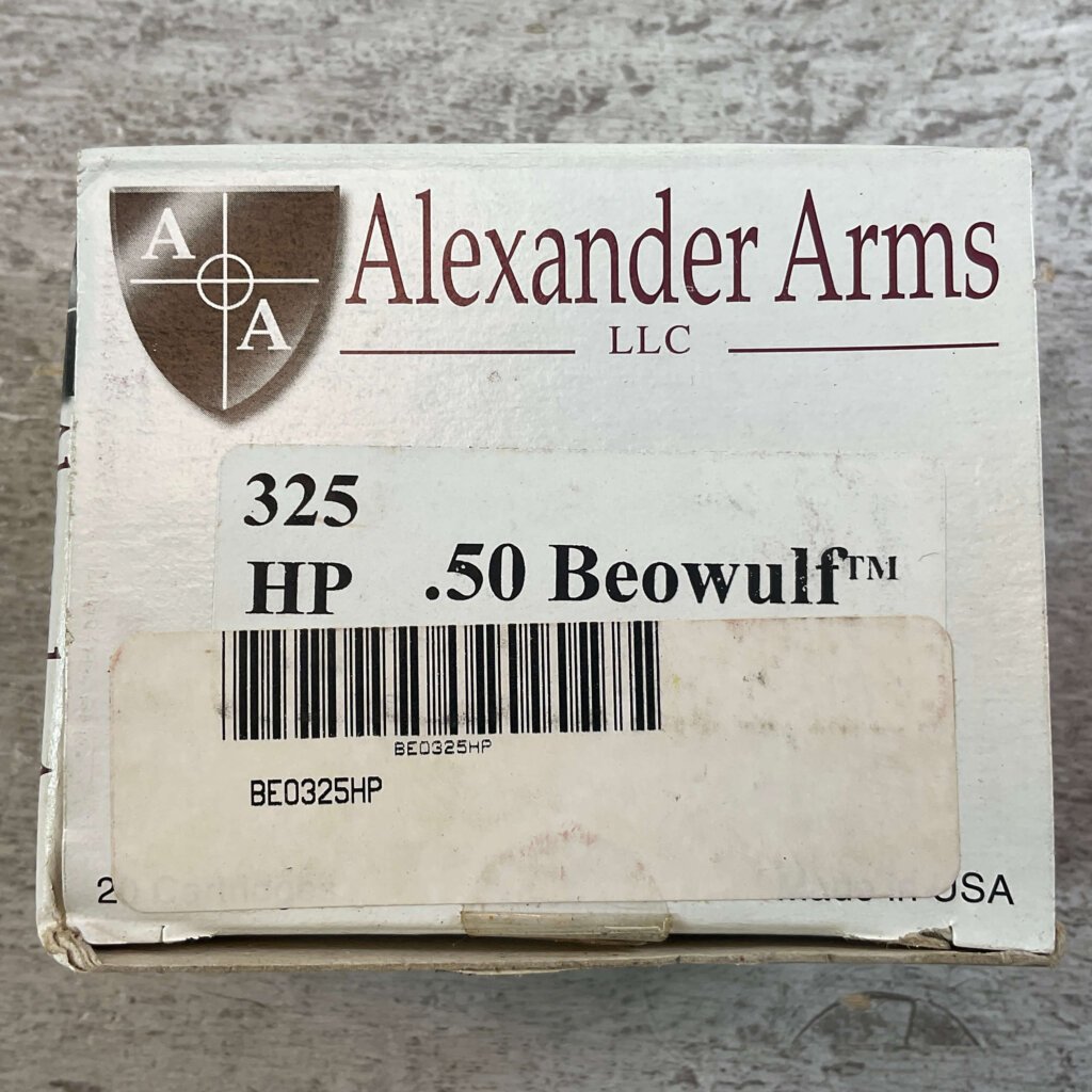 ALEXANDER ARMS .50 BEOWULF, 325 GR. HP SPEER AMMO, FULL BOX (QTY 20), JAMES EARL JONES COLLECTION #5-11328-PF