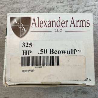 ALEXANDER ARMS .50 BEOWULF, 325 GR. HP SPEER AMMO, FULL BOX (QTY 20), JAMES EARL JONES COLLECTION #5-11328-PF