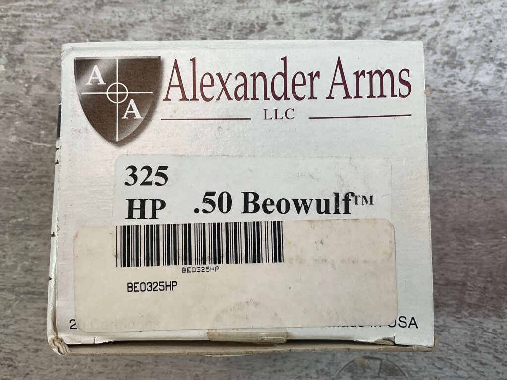 ALEXANDER ARMS .50 BEOWULF, 325 GR. HP SPEER AMMO, FULL BOX (QTY 20), JAMES EARL JONES COLLECTION #5-11328-PF